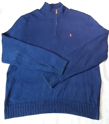 Polo Ralph Lauren Sweater Mens MEDIUM Navy Blue 1/4 Zip Pullover Mock Neck NICE • $19.99