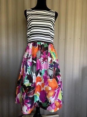 $19.98 • Buy Taylor Women's Size 6 Fit & Flare Black White Stripe & Sleeveless Floral Dress
