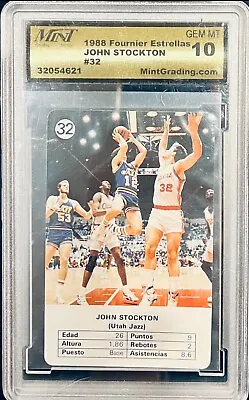 NBA’s JOHN STOCKTON 1988 FOURNIER ESTRELLAS BASKETBALL MINT GRADING 10 GEM LOGO • $35