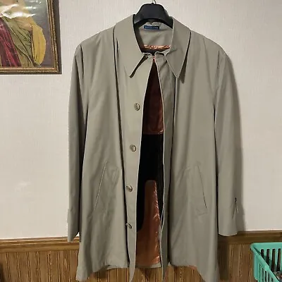 VTG Towncraft Men's Rain Coat Khaki Tan Zip In Satin Double Lining 48 Big • $26
