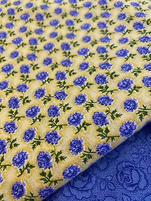 Indigo Cornflower On Yellow COTTON FABRIC VINTAGE QUILT Sew Small Scale 44 WBTHY • $5.99