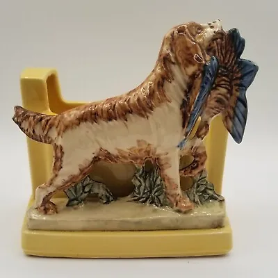 Vintage Yellow McCoy Pottery Bird Dog Hunting Dog With Pheasant Planter Bookend • $44.99