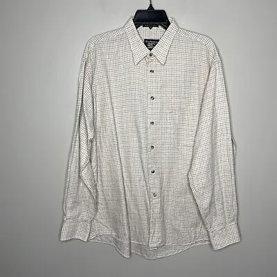 BURBERRY Shirt Mens Large L Ivory Check Button-Up 100% Cotton Point Collar VTG • $27.99