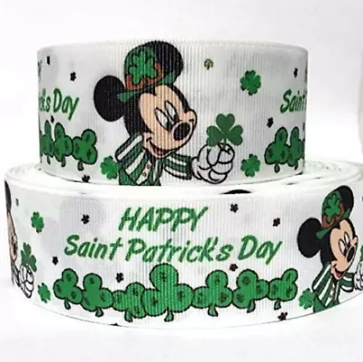 GROSGRAIN RIBBON 5/8  7/8 1.5  3  St. Patrick's Day Mickey Mouse Printed  • $2.98