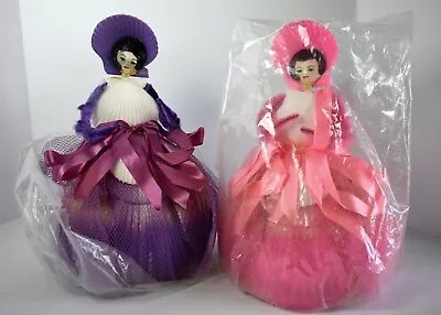 2 Vintage Seashell Shell Dolls 1950 Beach Gift Shop Kitsch NOS New Old Stock Lot • $29