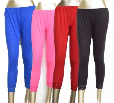 £3.99 • Buy New Ladies Girls 3/4 Short Crop Stretchy Trim Lace Women  Leggings 8-26