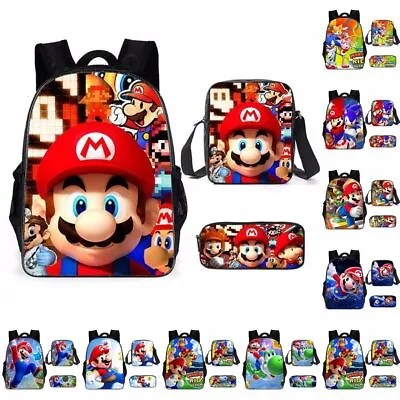 £17.49 • Buy Super Mario Kids Boys Large School Backpack Insulated Lunch Bag Pencil Case 3Pcs