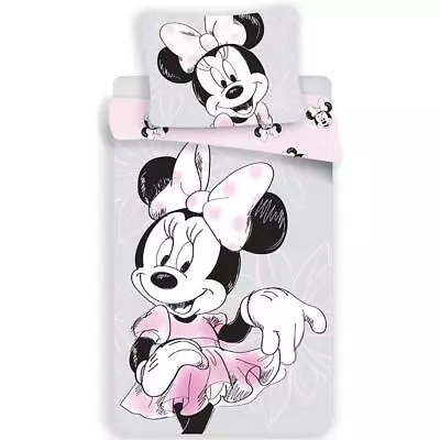 Minnie Mouse Single Duvet Cover & Pillowcase Set EU Size 100% Cotton Pink & Grey • £28.99