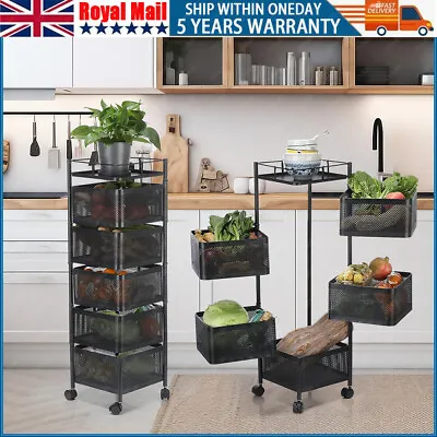 6 Tier Kitchen Rotating Storage Trolley Cart Utility Vegetable Mobile Shelf Rack • £38.99