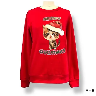 $14.99 • Buy Digital Dudz Cat Meowy Christmas Sweatshirt Red Crazy Cat Lady Kitty Sz S