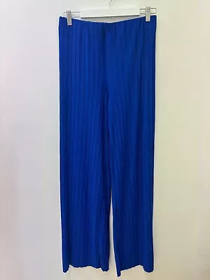 Mango Women's Electric Blue Wide Leg Pleated Trousers Eur Size Large. Bnwt. • £12