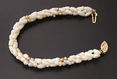 Vintage 14 K Solid Gold Clasp & Beads Freshwater Pearls Bracelet 7  • $39.99