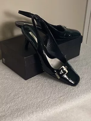 Via Spiga Black Patent Slingback Kitten Heel Flicker SZ 10 With Box • $10