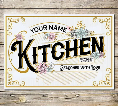 Personalised Kitchen Sign Metal Wall Door Plaque Family Name Vintage Galley Room • £5.70