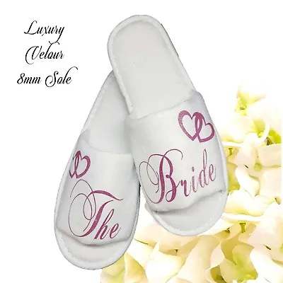 £5.85 • Buy Personalised Bride Spa Slippers Wedding Guest Shoe  Pink & Heart Script