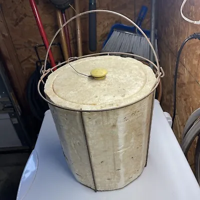 VINTAGE ? HERTER'S ? Styrofoam Minnow Bucket Yellow Wood Handle Brass Cable • $34.99