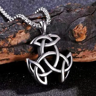 Irish Celtic Triquetra Trinity Knot Pendant Mens Womens Necklace Chain 24  Gift • $8.99