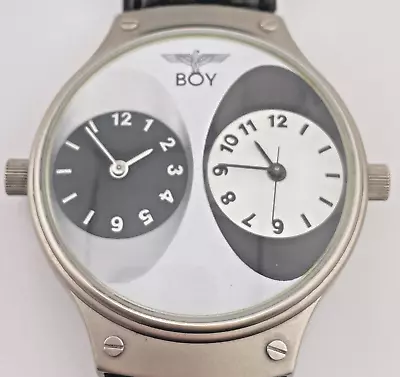 Rare Vintage Boy London Silver Tone Black & White Dual Time Quartz Watch Japan • $80.10