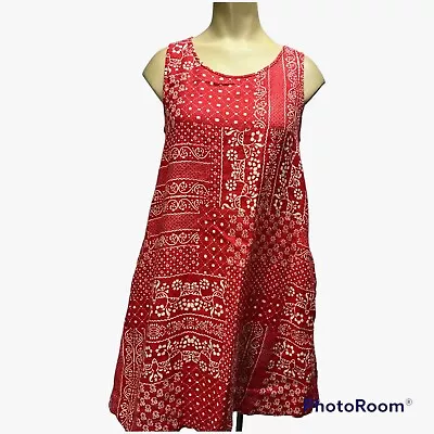 Rachel Zoe Size S Shift Dress 100% Linen Red Bandana Floral Print Sleeveless • $14.99