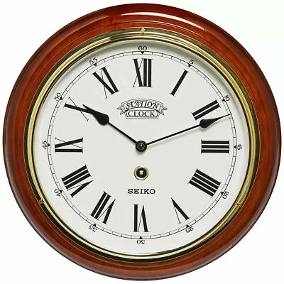 $95 • Buy Genuine Seiko Wooden Station Wall Clock QXA143-B Home Decor Brand New