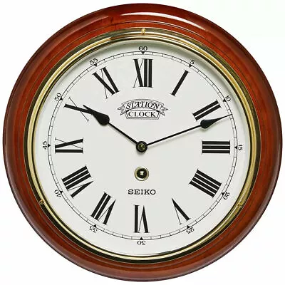 $89 • Buy Genuine Seiko Wooden Station Wall Clock QXA143-B Home Decor Brand New