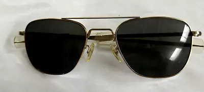 Vintage Vietnam Era American Optical 5 1/2 12K Gold Pilot Sunglasses W/Case • $350