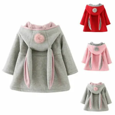 Baby Girls Bunny Rabbit Ear Hooded Cloak Coat Cute Jacket Outwear Clothes Tops • £10.82