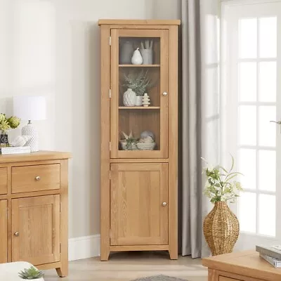 Cheshire Weathered Limed Oak Tall Glazed Corner Cabinet • £549