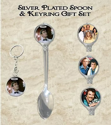 RETRO 1970s TV SHOW TEASPOON & KEYRING GIFT SET IDEAL XMAS GIFT IDEA • £10