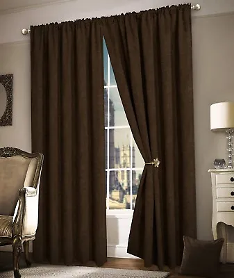 Thermal Curtains Plain Heavy Chenille Fabric Tape Top Ready Made Curtains Pair • £6.95