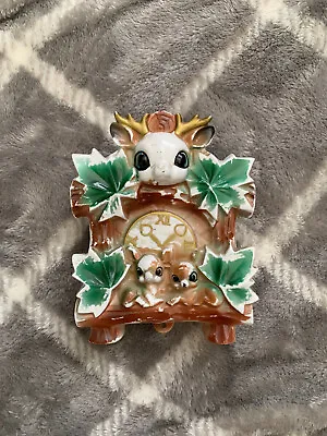 Wall Pocket/ Clock Plantar With Doe And Fawns Deer / Made In Japan 1950s Vintage • $35
