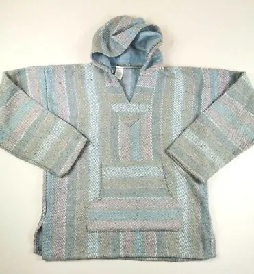£10 • Buy Mexican Baja Hoodie Drug Rug Size Small Multicoloured Festival Rugged Pre Loved