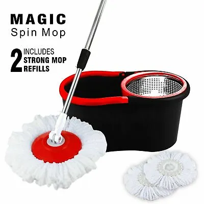 £16.89 • Buy 360°Floor Magic Spin Mop Bucket Set Microfiber Rotating Dry Heads With 2 Heads