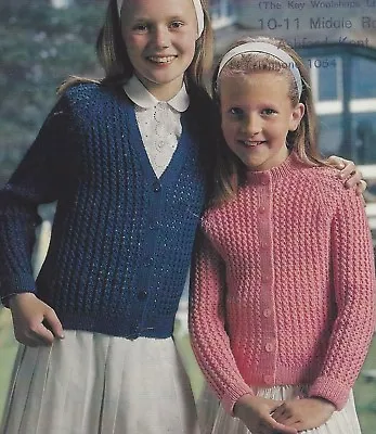 Girls Raglan Sleeve V Or Round Neck Cardigans Knitting Pattern 4ply 26-30  970 • £2.09