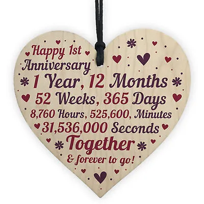 £3.99 • Buy 1st 2nd 5th 10th 20th 25th 50th Wedding Anniversary Wooden Heart Mr & Mrs Gifts