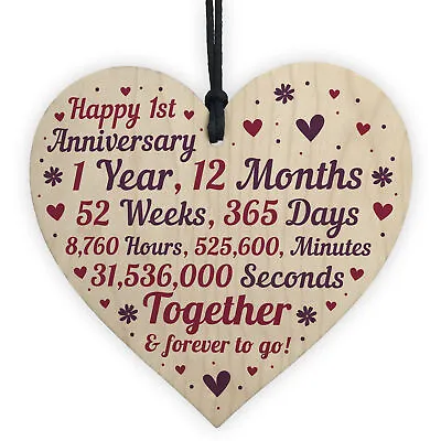 1st 2nd 5th 10th 20th 25th 50th Wedding Anniversary Wooden Heart Mr & Mrs Gifts • £3.99