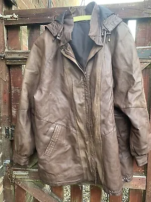Vintage Mens Leather Hooded Parka Jacket By Latif Denmark Size L/ XL 44/46” • £24.50