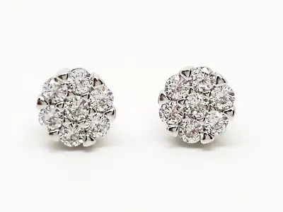 Round Flower Cluster 925 Sterling Silver Iced Cz Stud Earrings • $25.99