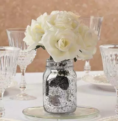 Pint Mason Jars 12-PC Silver Color Mercury Glass Vases Table Decorations 5.5 H • $78.99