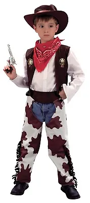 Cowboy Childs Costume Cowprint Chaps 110-122cm Boys Childrens Costume     • £9