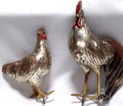 Japanese Meiji Bronze Multi-Metal Gilded Okimono- Rooster & Chicken • $169.99