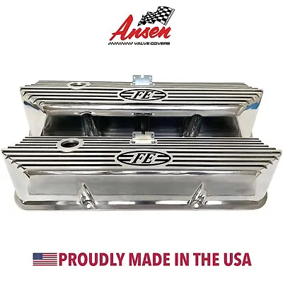 Ford FE Logo Tall Valve Covers Polished - Die-Cast Aluminum - Ansen USA • $295