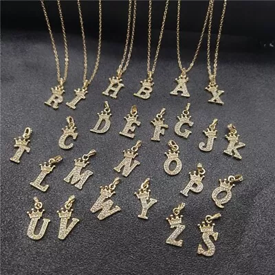 Crystal Alphabet Pendant Necklace Crown Initial Letter Necklace Chain JeweNew • $6.31