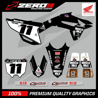 Custom MX Graphics Kit: HONDA CR CRF Motocross Graphics 125-450 MUSCLE MILK BLK • $149.14