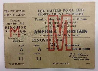 1936 Golden Gloves Full Boxing Ticket America Vs Britain Ringside Wembley Rare • $14.99