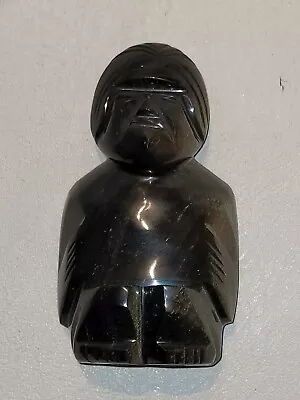 Vintage Carved Aztec Gold Sheen Obsidian Stone Statue Mayan  • $35