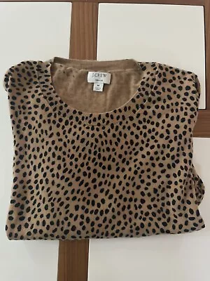 J Crew Teddie Sweater Cheetah Size Medium 100% Cotton Layering Transitional • $24.99