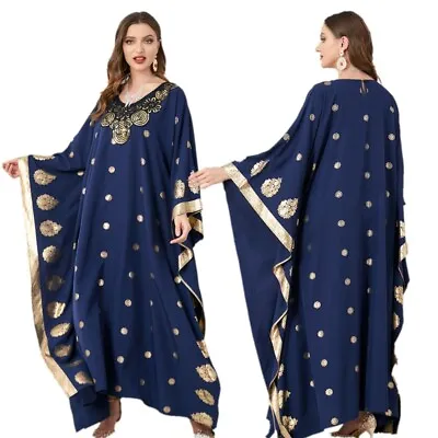 Women Muslim Dress Loose Sequins Abaya Gown Arab Robe Moroccan Turkey Kaftan • $35.95