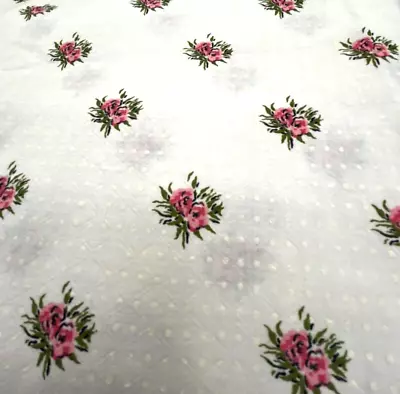 Vintage Pink Roses On White Dotted Cotton Fabric 33/4 Yd X 35  W Doll Clothes • $21.99