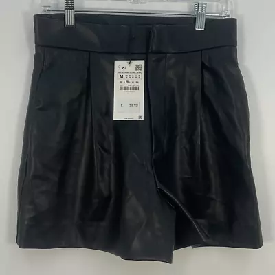 Zara Black Faux Leather Hot Pants Womens Shorts M NWT • $30